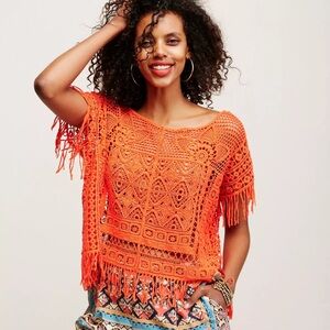 Free People Georgia crochet fringe poncho